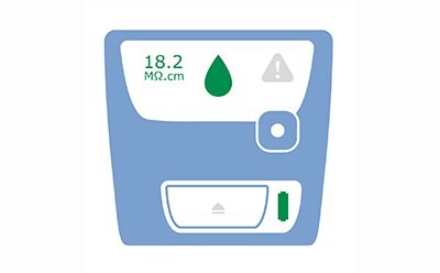 LED of Milli-Q SQ 2Series dispensing module shows as green when ultrapure water is ready to dispense.