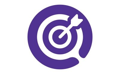 Illustration of a purple and white bullseye on a white background, with a white arrow protruding from the center.