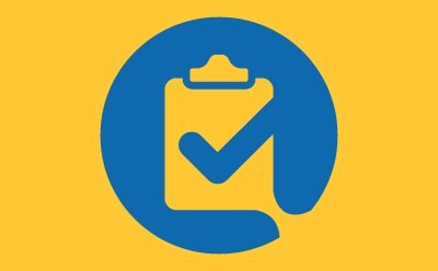 A blue circle with a yellow checklist icon at its center, on a yellow background.