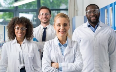 Friendly group of lab experts