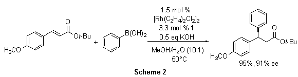 (R)-tert-butyl 3-(4-methoxyphenyl)-3-phenylpropanoate was prepared from phenylboronic acid and tert-butyl 4-methoxycinnamate