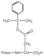 A chemical structure featuring a phenyl group, an ester linkage, and an Fmoc-amino acid connected to a carbon chain.