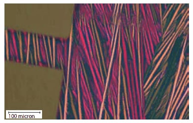 A device fabricated from TIPS pentacene 3c, showing highly oriented growth of the semiconductor.