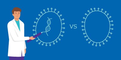 Scientist showing a capsid with the DNA vs an empty capsid that should be separated. 