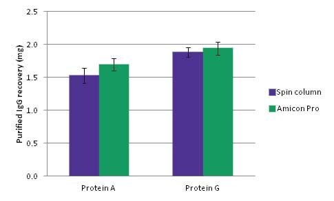 Antibody purification from rabbit serum using Amicon® Pro System and traditional spin columns (n=3)