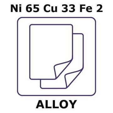 Monel&#174; alloy 400, Ni65Cu33Fe2 foil, 100 x 100mm, 0.2mm thickness, annealed