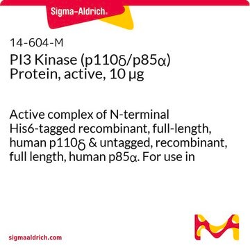 PI3 Kinase (p110&#948;/p85&#945;) Protein, active, 10 &#181;g Active complex of N-terminal His6-tagged recombinant, full-length, human p110&#948; &amp; untagged, recombinant, full length, human p85&#945;. For use in Kinase Assays.