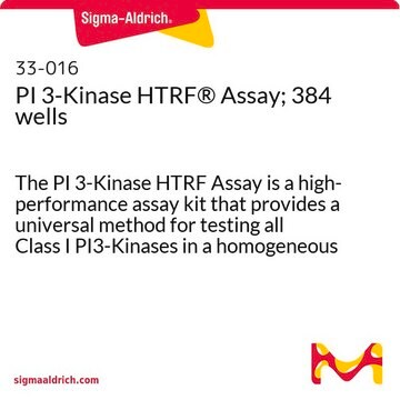 PI 3-Kinase HTRF&#174; Assay; 384 wells The PI 3-Kinase HTRF Assay is a high-performance assay kit that provides a universal method for testing all Class I PI3-Kinases in a homogeneous format. This pack size has a screening capacity of 1 plate.