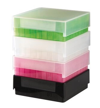 81-Well microtube storage box, for 1.5-2.0 mL tubes yellow, polypropylene