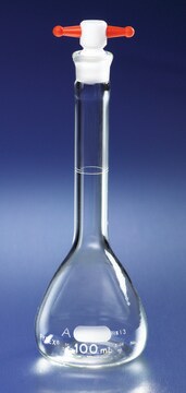 Pyrex&#174; volumetric flask with PTFE stopper capacity 100&#160;mL