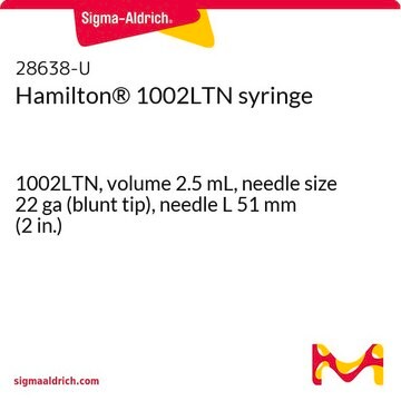 Hamilton&#174; 1002LTN syringe 1002LTN, volume 2.5&#160;mL, needle size 22 ga (blunt tip), needle L 51&#160;mm (2&#160;in.)