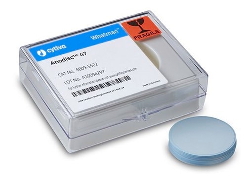 Whatman&#174; Anodisc inorganic filter membrane unsupported, diam. 47&#160;mm, pore size 0.02&#160;&#956;m, autoclavable: no