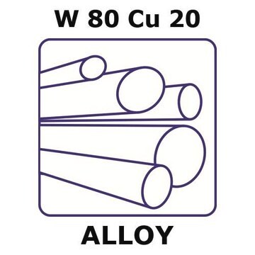 Tungsten-copper alloy, W80Cu20 200mm rod, 12mm diameter