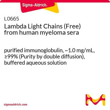 Lambda Light Chains (Free) from human myeloma sera purified immunoglobulin, ~1.0&#160;mg/mL, &#8805;99% (Purity by double diffusion), buffered aqueous solution