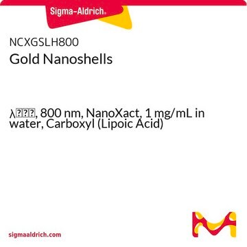 Gold Nanoshells &#955;max, 800&#160;nm, NanoXact, 1&#160;mg/mL in water, Carboxyl (Lipoic Acid)