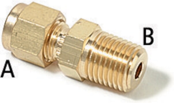 Swagelok&#174; Connector to Male NPT brass, 1/4 in. Swagelok, 1/4 in. male NPT, 400-1-4