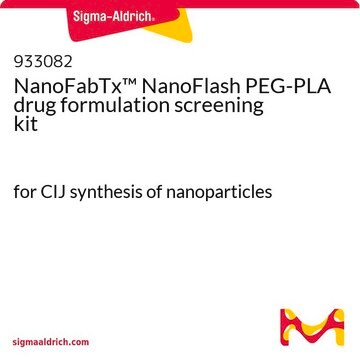 NanoFabTx&#8482; NanoFlash PEG-PLA drug formulation screening kit for CIJ synthesis of nanoparticles