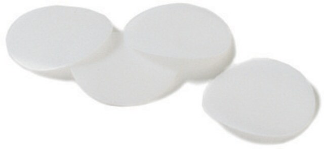 Cap liner, PTFE white PTFE, diam. × thickness 9&#160;mm × 0.010&#160;in., for use with 2 mL vial, standard opening, pkg of 100&#160;ea