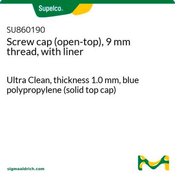 Screw cap (open-top), 9 mm thread, with liner Ultra Clean, thickness 1.0&#160;mm, blue polypropylene (solid top cap)