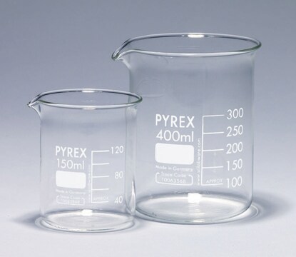 Pyrex&#174; Griffin beakers, low form, with printed trace code 25&#160;mL