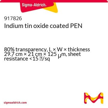 Indium tin oxide coated PEN 80% transparency, L × W × thickness 29.7&#160;cm × 21&#160;cm × 125&#160;&#956;m, sheet resistance &lt;15&#160;&#937;/sq