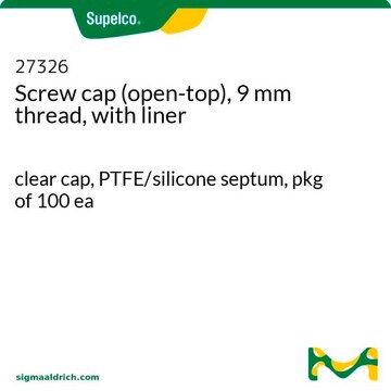 Screw cap (open-top), 9 mm thread, with liner clear cap, PTFE/silicone septum, pkg of 100&#160;ea