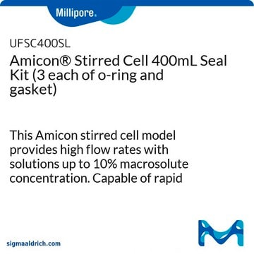 Amicon&#174; Stirred Cell 400mL Seal Kit (3 each of o-ring and gasket) This Amicon stirred cell model provides high flow rates with solutions up to 10% macrosolute concentration. Capable of rapid concentration, or salt removal followed by concentration in the same unit.