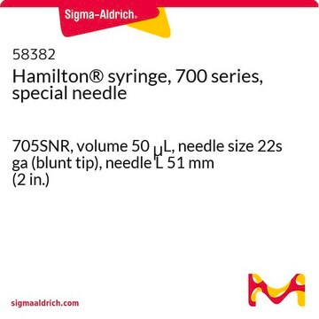 Hamilton&#174; syringe, 700 series, special needle 705SNR, volume 50&#160;&#956;L, needle size 22s ga (blunt tip), needle L 51&#160;mm (2&#160;in.)