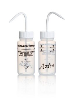 Azlon&nbsp;Multi-Lingual Unvented Wash Bottles label, Distilled water (in EN, FR, DE, ES), capacity 250&#160;mL