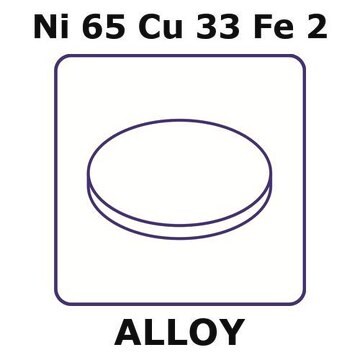 Monel&#174; alloy 400, Ni65Cu33Fe2 foil, 50mm disks, 0.05mm thickness, annealed