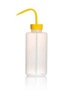 Azlon&nbsp;Square Shoulder Safety Wash Bottles With Driplok Vapor Venting wide-neck, low-density polyethylene bottle, yellow polypropylene closure, capacity 1000&#160;mL