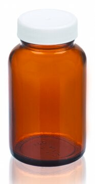 Wheaton wide-mouth bottle capacity 4&#160;oz (125&#160;mL), white polypropylene cap, amber, vinyl flat liner