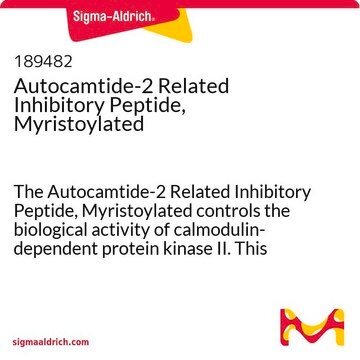 Autocamtide-2 Related Inhibitory Peptide, Myristoylated The Autocamtide-2 Related Inhibitory Peptide, Myristoylated controls the biological activity of calmodulin-dependent protein kinase II. This small molecule/inhibitor is primarily used for Phosphorylation &amp; Dephosphorylation applications.