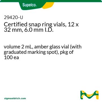 Certified snap ring vials, 12 x 32 mm, 6.0 mm I.D. volume 2&#160;mL, amber glass vial (with graduated marking spot), pkg of 100&#160;ea