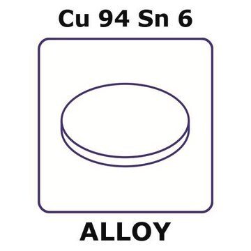 Phosphor bronze alloy, Cu94Sn6 foil, 10mm disks, 0.076mm thickness, as rolled