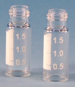 Vials, screw top, R.A.M.&#8482; (9 mm thread), large opening, 12 x 32 mm volume 2&#160;mL, clear glass vial (with graduated marking spot), pkg of × 100&#160;ea