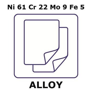 Inconel&#174; 625 - corrosion resistant alloy, Ni61Cr22Mo9Fe5 foil, 50 x 50mm, 0.2mm thickness, annealed