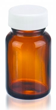 Wheaton wide-mouth bottle capacity 1&#160;oz (30&#160;mL), white polypropylene cap, amber, vinyl flat liner