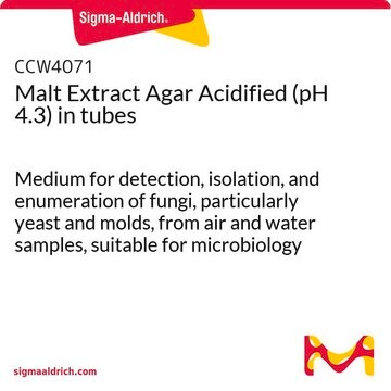 Malt Extract Agar Acidified (pH 4.3) in tubes Medium for detection, isolation, and enumeration of fungi, particularly yeast and molds, from air and water samples, suitable for microbiology