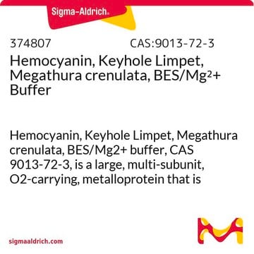 Hemocyanin, Keyhole Limpet, Megathura crenulata, BES/Mg2+ Buffer Hemocyanin, Keyhole Limpet, Megathura crenulata, BES/Mg2+ buffer, CAS 9013-72-3, is a large, multi-subunit, O2-carrying, metalloprotein that is used in the production of antibodies.