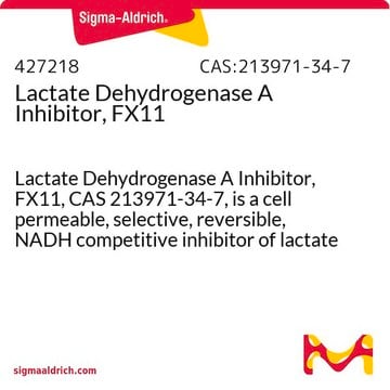 Lactate Dehydrogenase A Inhibitor, FX11 Lactate Dehydrogenase A Inhibitor, FX11, CAS 213971-34-7, is a cell permeable, selective, reversible, NADH competitive inhibitor of lactate dehhydrogenase A (LDHA; Ki = 8 &#181;M for human liver LDHA).