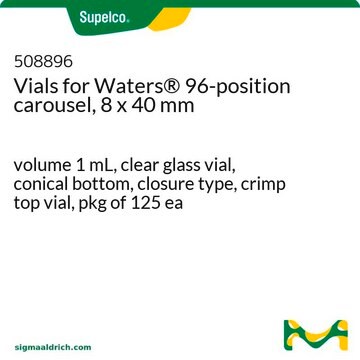 Vials for Waters&#174; 96-position carousel, 8 x 40 mm volume 1&#160;mL, clear glass vial, conical bottom, closure type, crimp top vial, pkg of 125&#160;ea