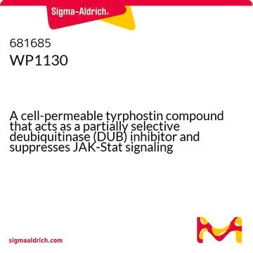 WP1130 A cell-permeable tyrphostin compound that acts as a partially selective deubiquitinase (DUB) inhibitor and suppresses JAK-Stat signaling pathway.