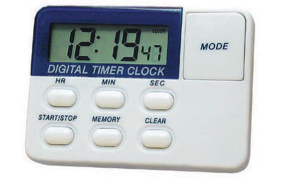 Count up/down timer clock complete with a pocket clip, foldaway stand and magnetic back; desk mountable