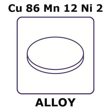 Manganin&#174; - resistance alloy, Cu86Mn12Ni2 foil, 8mm disks, 0.5mm thickness, annealed