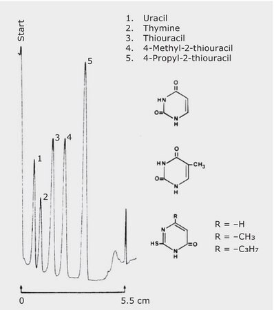 TLC Analysis of Pyrimidine Derivatives on HPTLC Silica Gel 60 F 254 with Concentrating Zone (analyte set 2) application for TLC