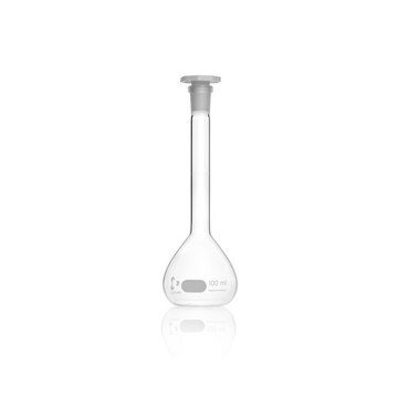 Duran&#174; Volumetric Flask graduated, WHITE GRADUATION, WITH ONE GRADUATION MARK, class A, Batch Certificate, Octagonal PE Stopper, joint: ST/NS 14/23