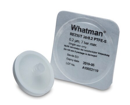 Whatman&#174; ReZist&#174; syringe filter 30 mm, pore size 0.2&#160;&#956;m, PTFE membrane, sterile, pkg of 50&#160;ea