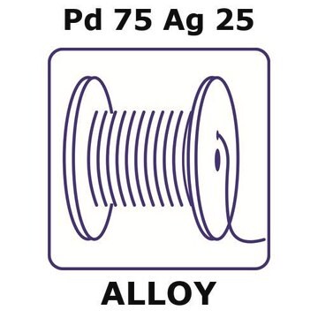 Palladium/Silver wire, Pd 75%/Ag 25%, 1.0&#160;mm diameter, length 0.2 m, temper as drawn