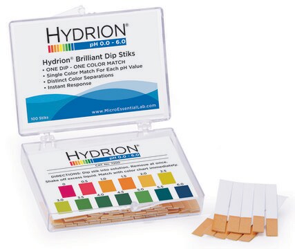 Hydrion&#174; Brilliant pH dip stiks pH range 0.0-6.0